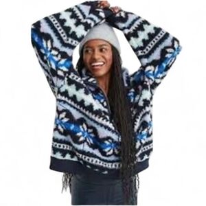Aerie |‎ Hometown Holiday Quarter Zip Sherpa Pullover Sweatshirt | Sz L